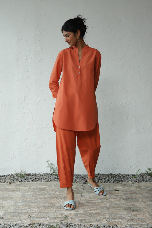 Orange Cotton Poplin Co-ord set by Canoopi with Canoopi, Casual Wear, Complete Sets, Loungewear Co-Ords, Natural, Orange, Poplin, Regular Fit, Solids, Womenswear at Kamakhyaa for sustainable fashion