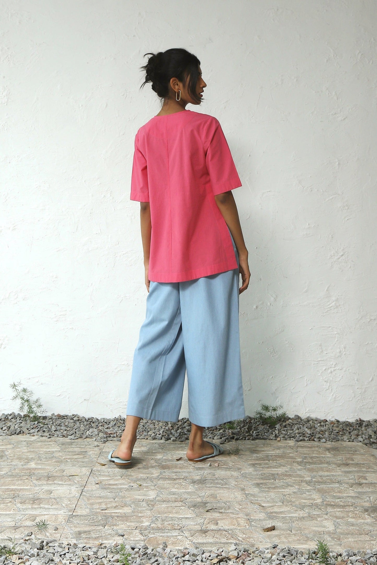 Pink Top With Blue Pant Set by Canoopi with Blue, Canoopi, Casual Wear, Complete Sets, Denim, Natural, Pink, Poplin, Regular Fit, Solids, Vacation Co-ords, Womenswear at Kamakhyaa for sustainable fashion