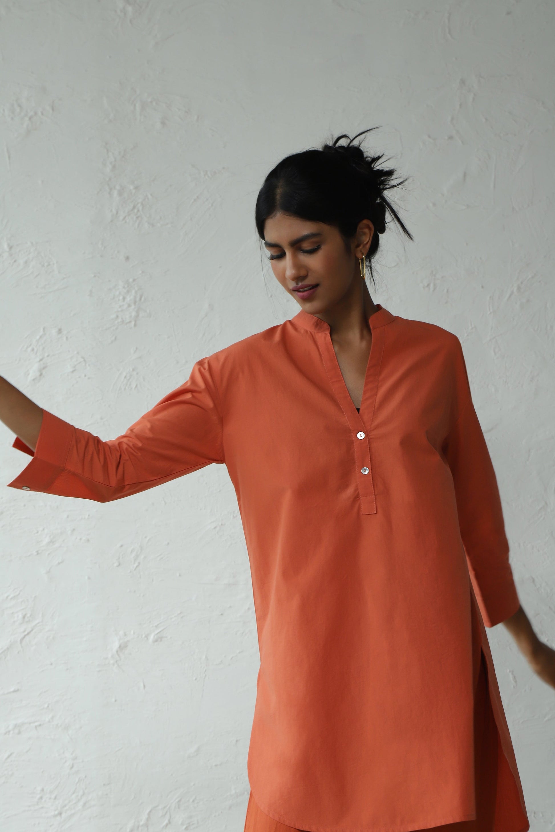 Orange Cotton Poplin Co-ord set by Canoopi with Canoopi, Casual Wear, Complete Sets, Loungewear Co-Ords, Natural, Orange, Poplin, Regular Fit, Solids, Womenswear at Kamakhyaa for sustainable fashion