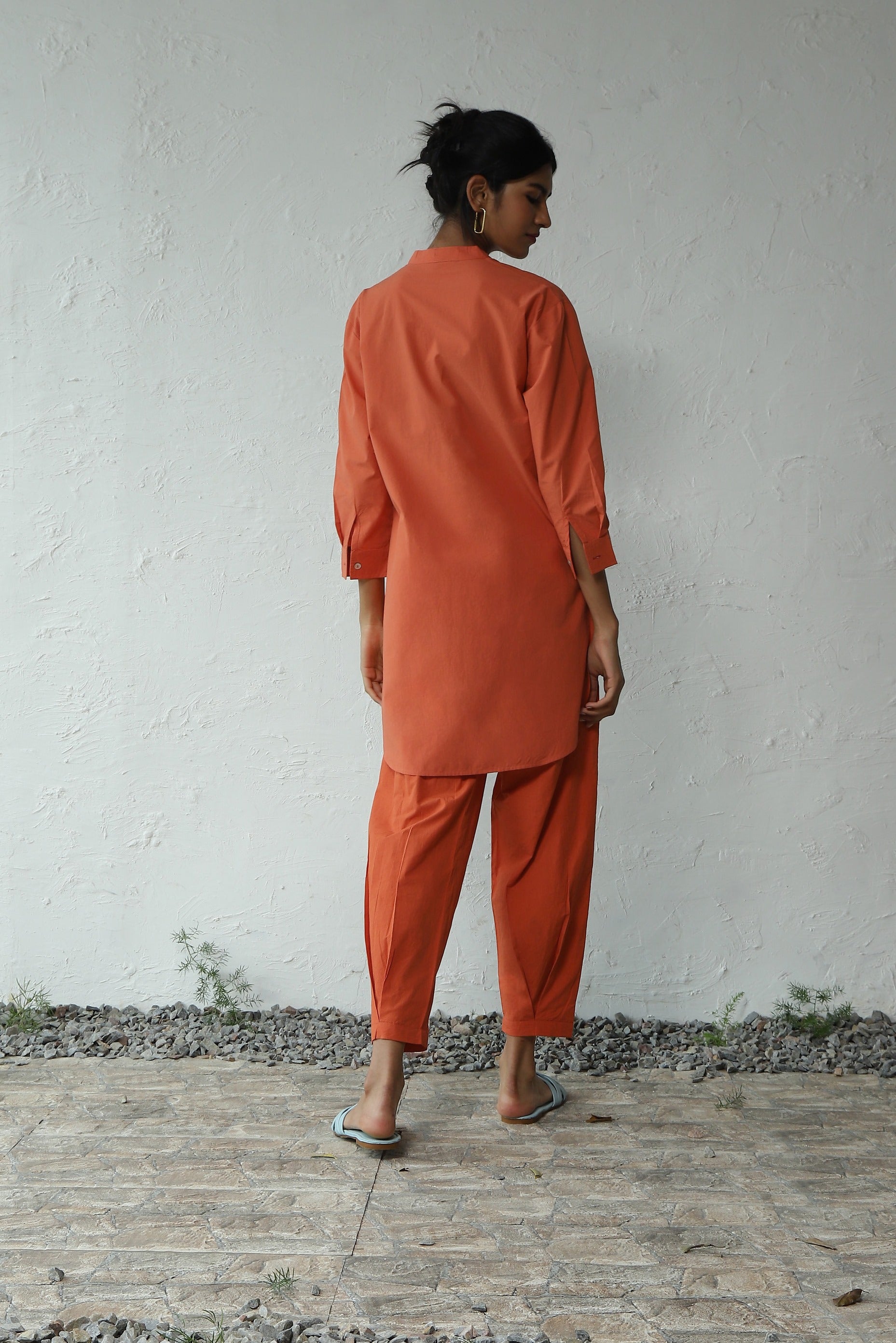 Orange Cotton Poplin Co-ord set by Canoopi with Canoopi, Casual Wear, Complete Sets, Loungewear Co-Ords, Natural, Orange, Poplin, Regular Fit, Solids, Womenswear at Kamakhyaa for sustainable fashion