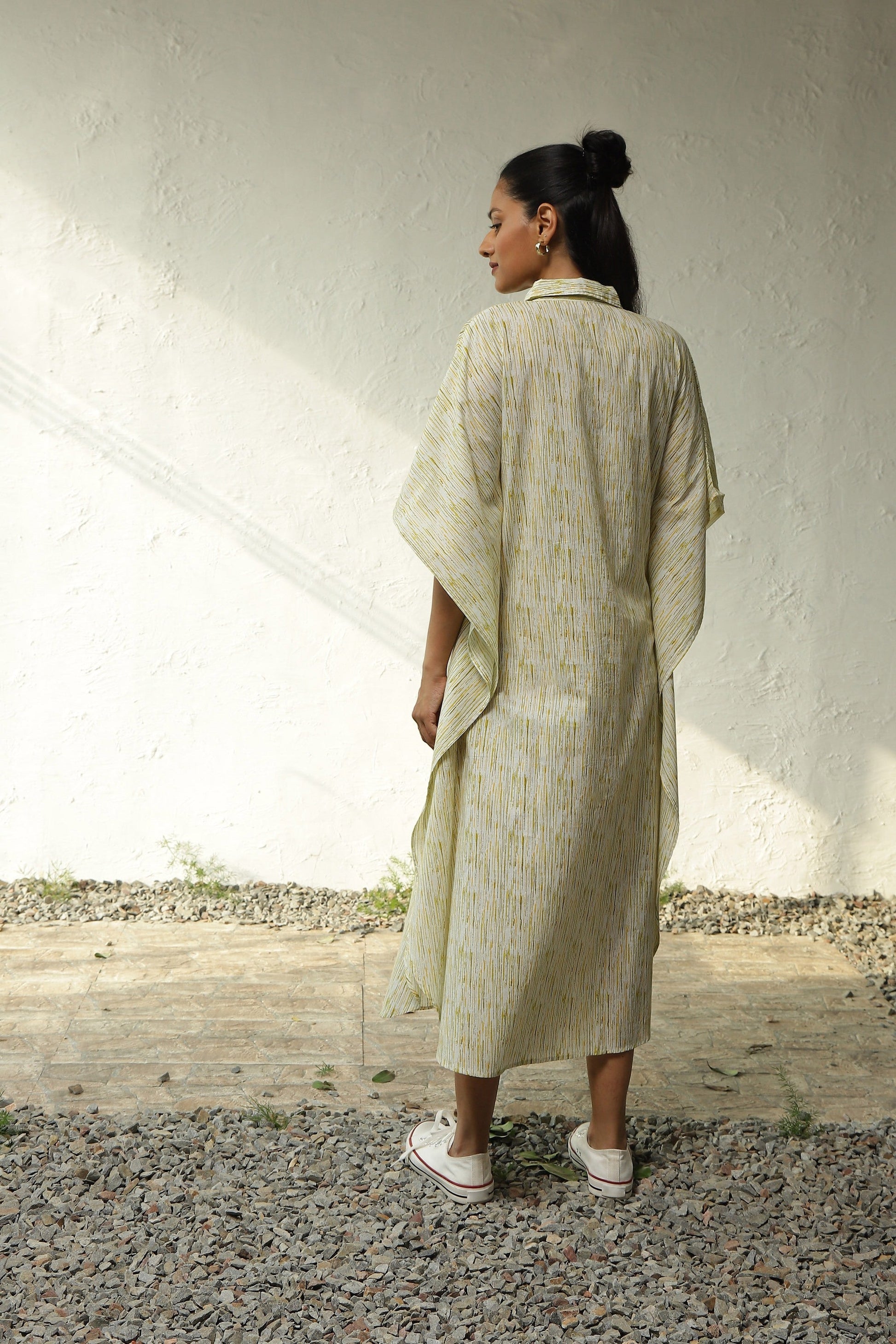 Green Printed Cotton Long Shirt Dress by Canoopi with Block Prints, Canoopi, Casual Wear, Cotton, Dresses, Green, Natural, Prints, Regular Fit, Shirt Dresses, Womenswear at Kamakhyaa for sustainable fashion