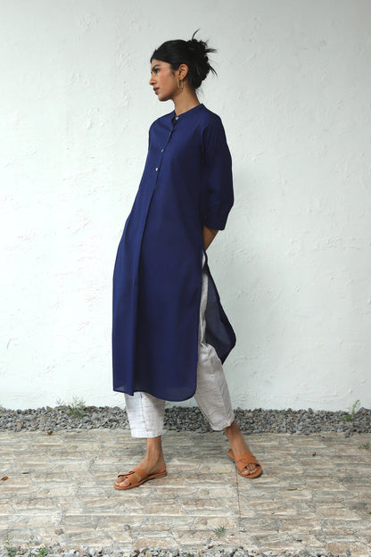 Blue Cotton Kurta Salwar Set by Canoopi with Blue, Canoopi, Casual Wear, Cotton, Indian Wear, Khadi, Kurta Pant Sets, Natural, Regular Fit, Solids, White, Womenswear at Kamakhyaa for sustainable fashion