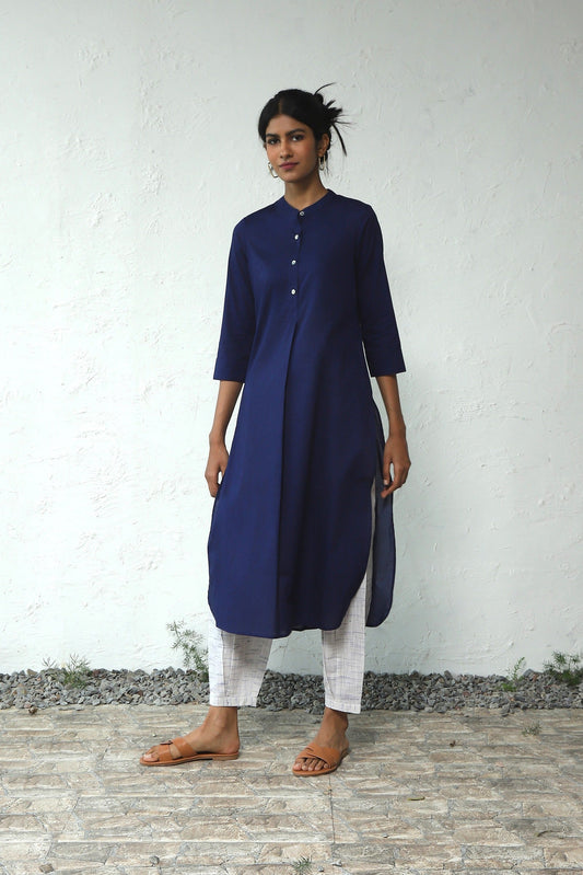 Blue Cotton Kurta Salwar Set by Canoopi with Blue, Canoopi, Casual Wear, Cotton, Indian Wear, Khadi, Kurta Pant Sets, Natural, Regular Fit, Solids, White, Womenswear at Kamakhyaa for sustainable fashion