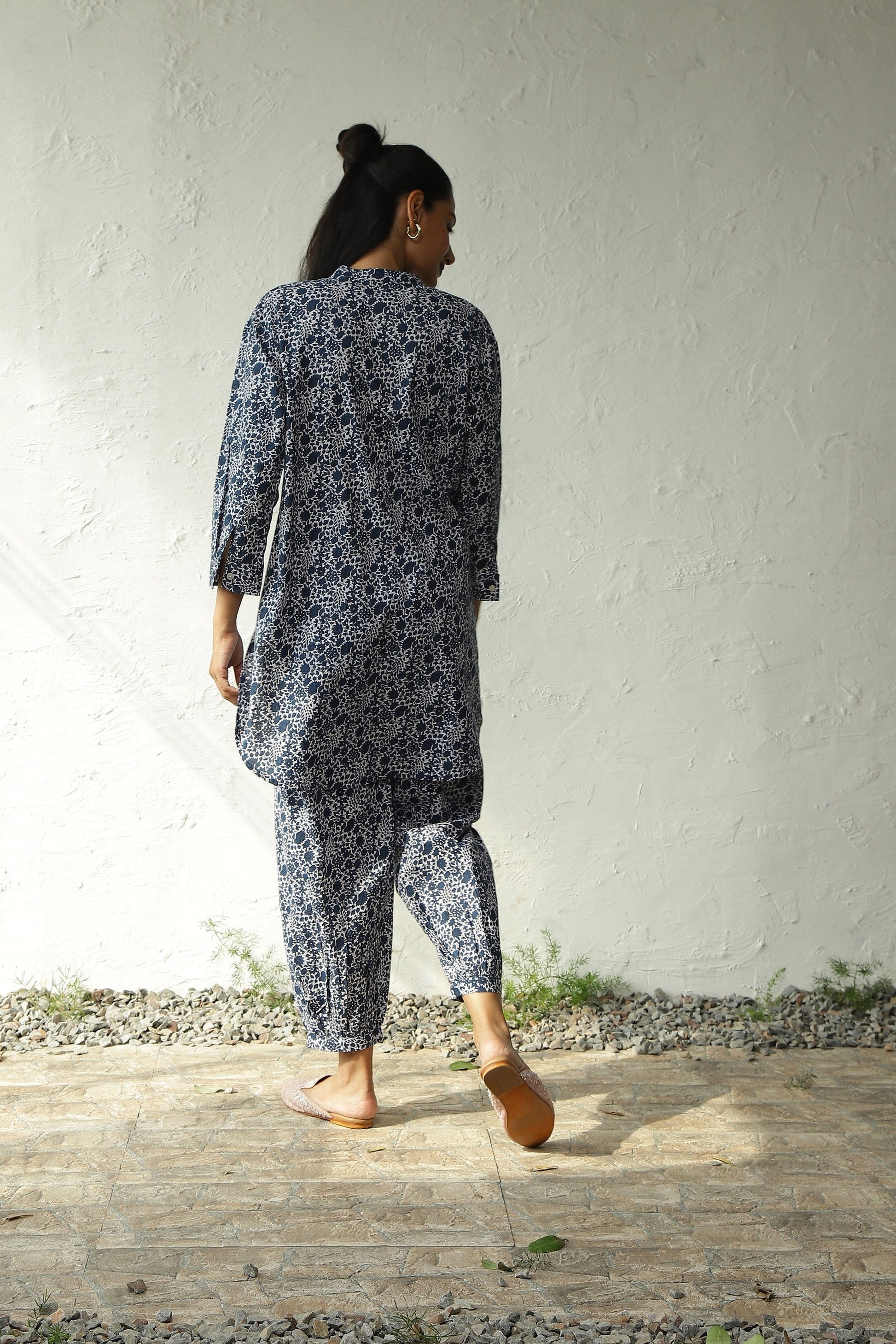 Blue And White Block Printed Cotton Co-Ord Set by Canoopi with Block Prints, Blue, Canoopi, Casual Wear, Complete Sets, Cotton, Loungewear Co-Ords, Natural, Prints, Regular Fit, White, Womenswear at Kamakhyaa for sustainable fashion
