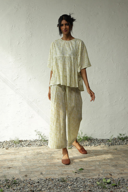Green Cotton Kaftan Top With Pant Set by Canoopi with Block Prints, Canoopi, Casual Wear, Complete Sets, Cotton, Green, Natural, Prints, Regular Fit, Vacation Co-ords, Womenswear at Kamakhyaa for sustainable fashion