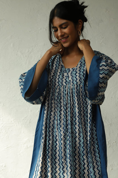 Blue Printed Cotton Oversized Dress by Canoopi with Block Prints, Blue, Canoopi, Casual Wear, Cotton, Dresses, Mini Dresses, Natural, Prints, Regular Fit, Womenswear at Kamakhyaa for sustainable fashion