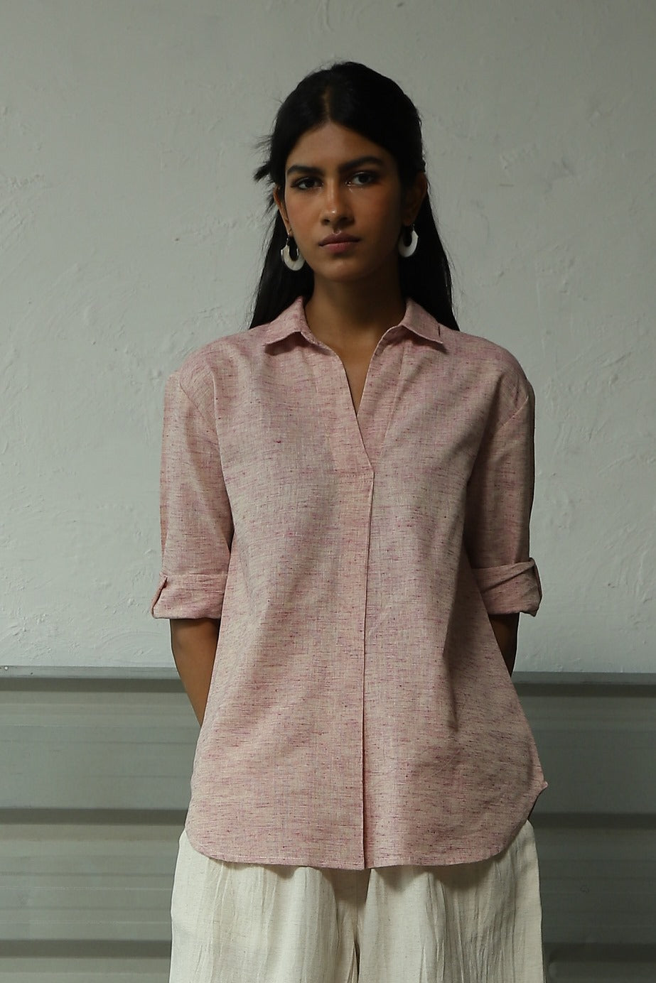 Pink Pleated Cotton Shirt With White Short Set by Canoopi with Canoopi, Casual Wear, Complete Sets, Khadi, Natural, Pink, Rayon, Regular Fit, Solids, Vacation Co-ords, White, Womenswear at Kamakhyaa for sustainable fashion