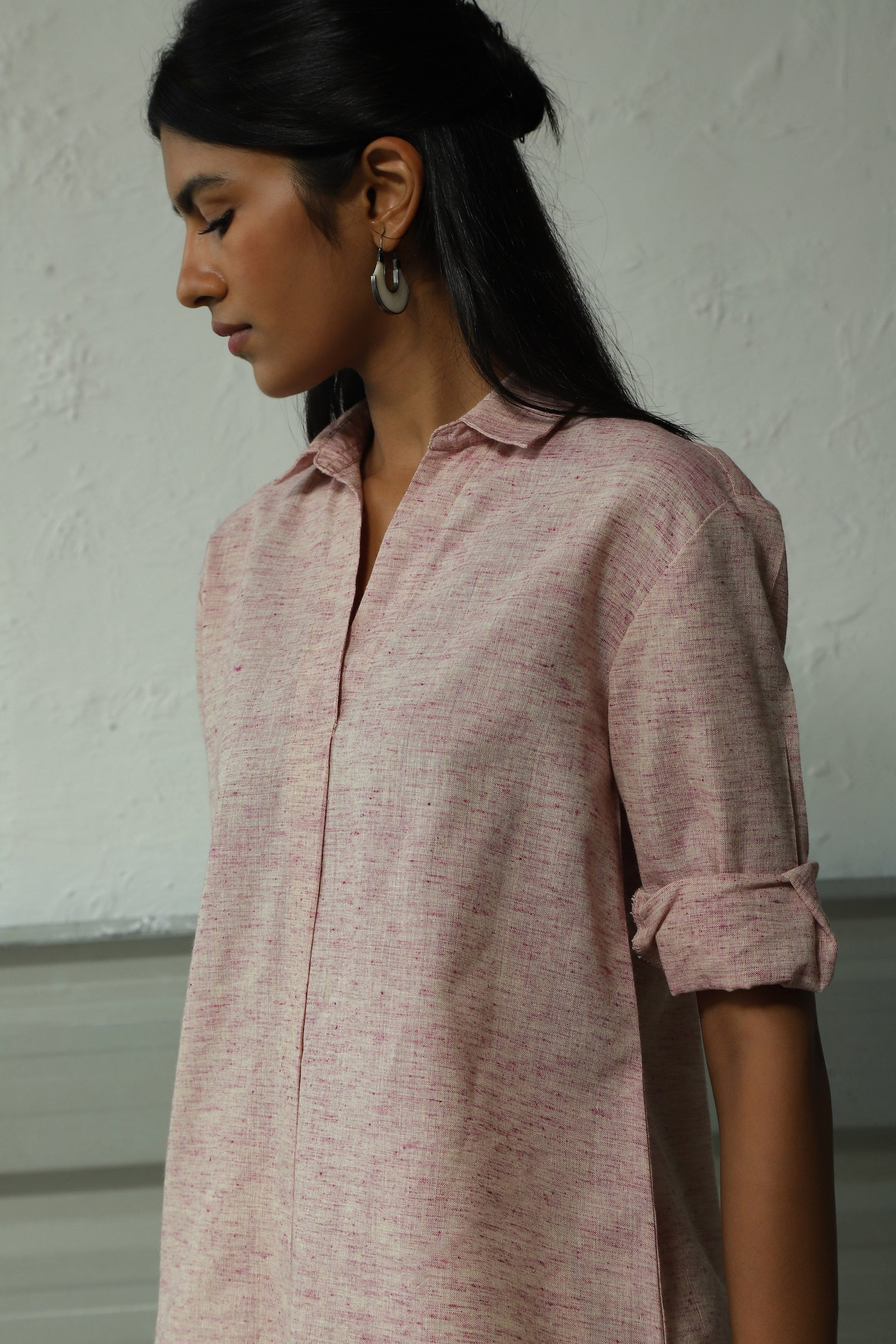 Pink Pleatted Cotton Shirt With Flared Pant Co-ord Set by Canoopi with Canoopi, Casual Wear, Complete Sets, Khadi, Natural, Pink, Regular Fit, Solids, Vacation Co-ords, Womenswear at Kamakhyaa for sustainable fashion