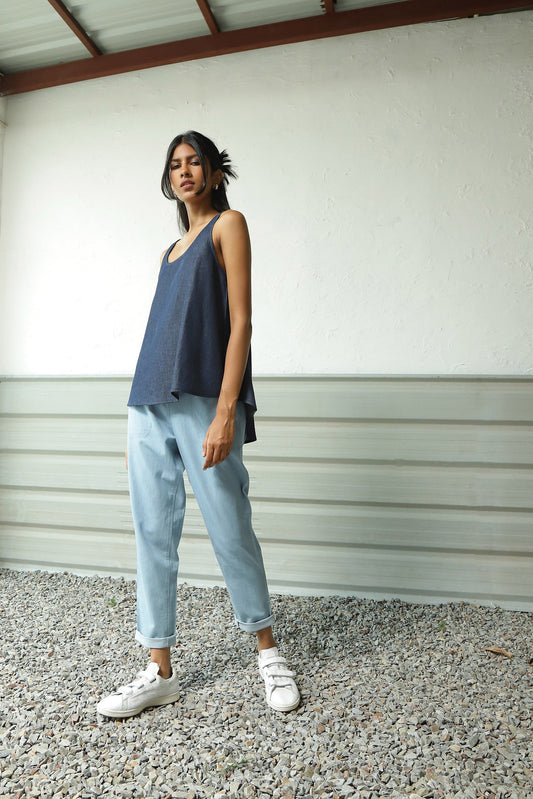 Blue Denim Top Pant Set by Canoopi with Blue, Canoopi, Casual Wear, Complete Sets, Cotton, Denim, Natural, Regular Fit, solid, Solids, Travel Co-ords, Womenswear at Kamakhyaa for sustainable fashion