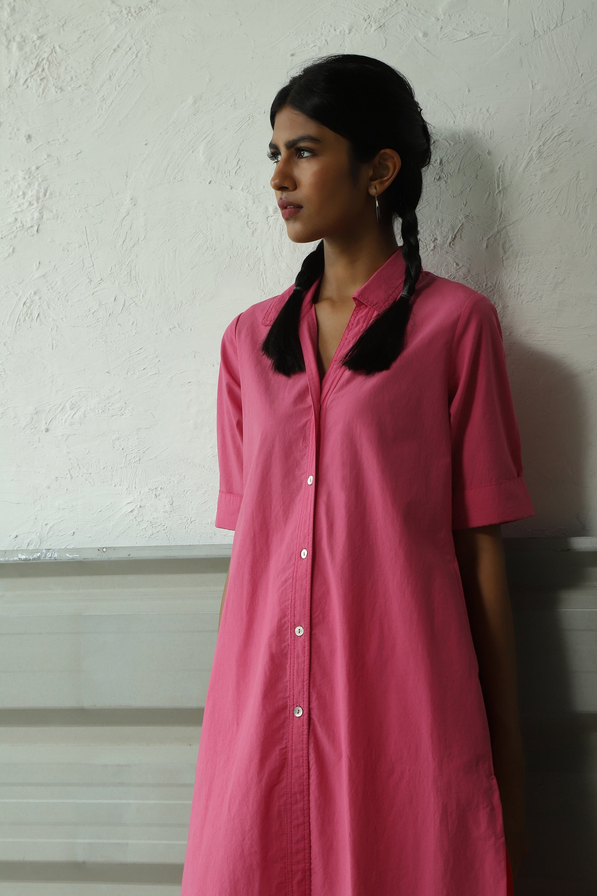 Pink Shirt Tunic Pant Set by Canoopi with Canoopi, Casual Wear, Indian Wear, Kurta Pant Sets, Natural, Pink, Poplin, Regular Fit, Solids, Womenswear at Kamakhyaa for sustainable fashion