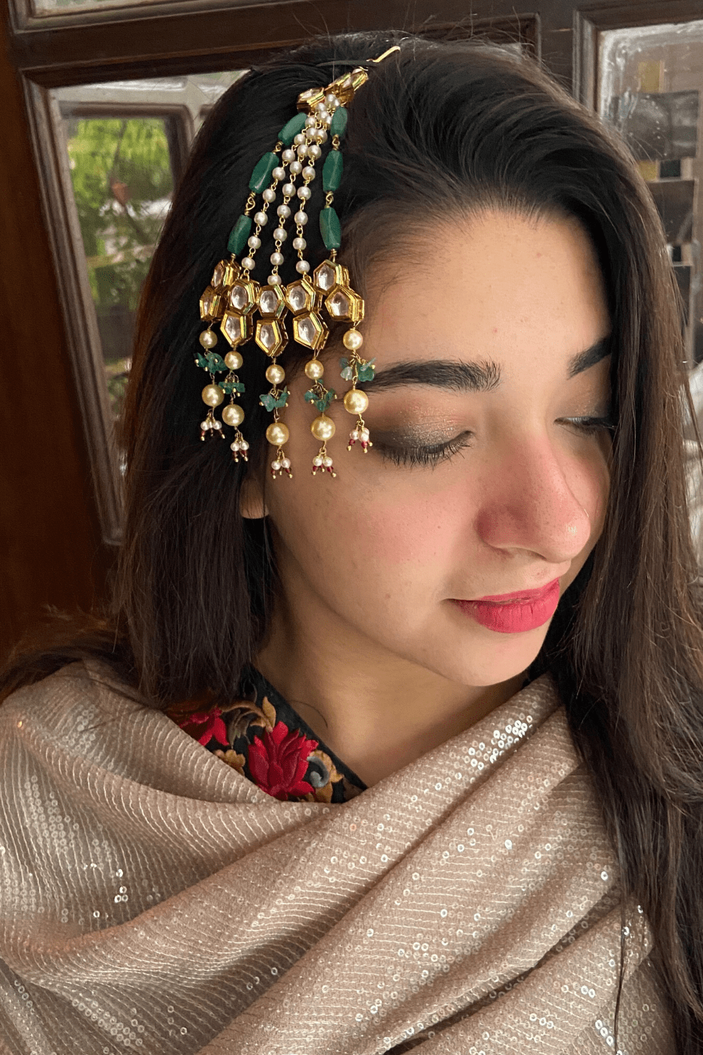 Green Choodamani passa by House Of Heer with Alloy Metal, Beaded Jewellery, Festive Jewellery, Festive Wear, Free Size, Gemstone, Green, jewelry, July Sale, July Sale 2023, Natural, Passas, Pearl, Polkis, Solids, Wedding Gifts at Kamakhyaa for sustainable fashion