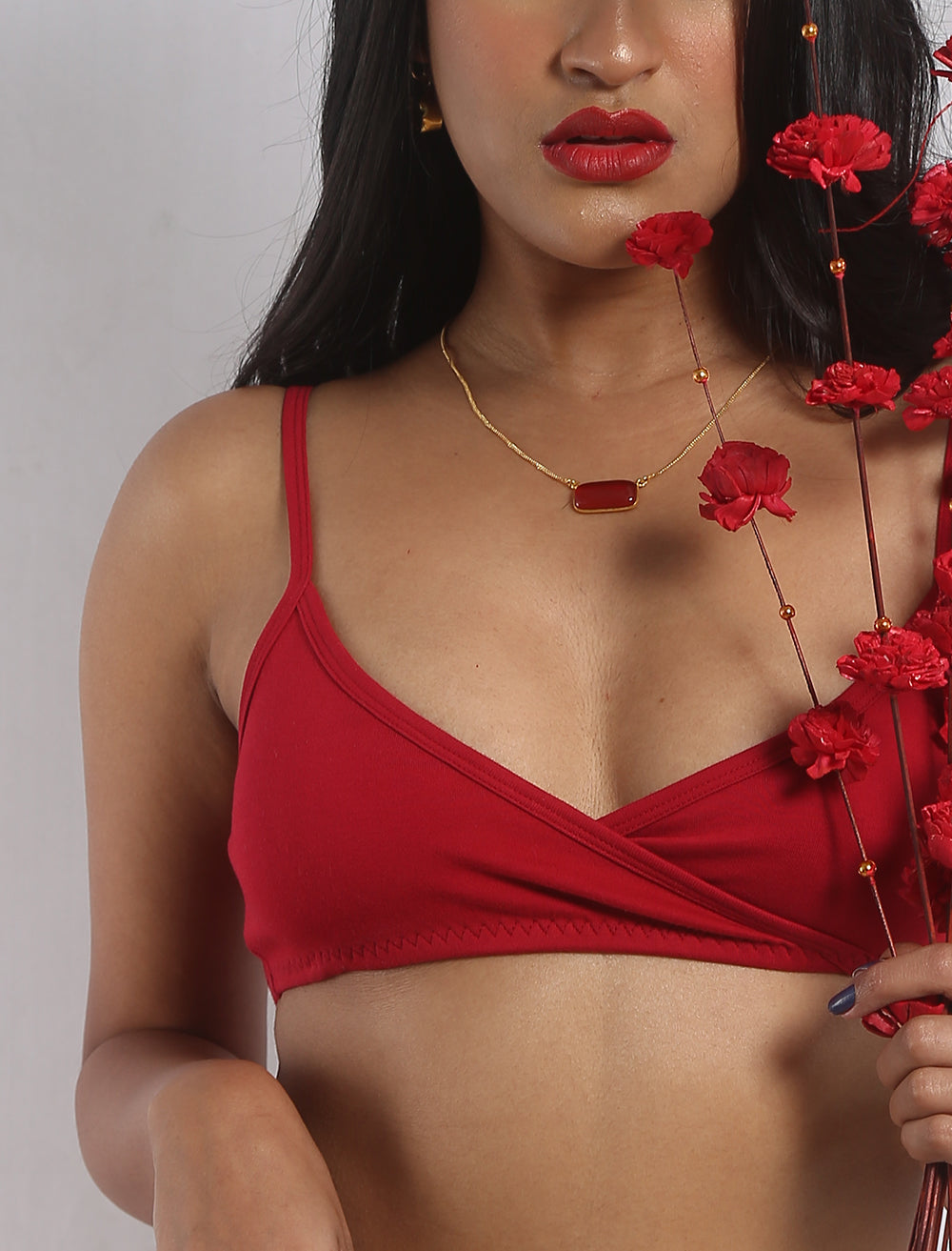Red Organic Cotton Bralette by Wear Equal with bralette, Bras, Casual Wear, Cotton, Less than $50, lingerie, Natural, Products less than $25, Red, Regular Fit, Solids, Womenswear at Kamakhyaa for sustainable fashion