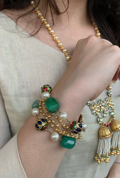 Kairi Wrist Trinket Bracelet by House Of Heer with Alloy Metal, Beaded Jewellery, Bracelets, Festive Wear, Free Size, Gemstone, jewelry, Multicolor, Natural, Pearl, rakhis & lumbas, Textured at Kamakhyaa for sustainable fashion