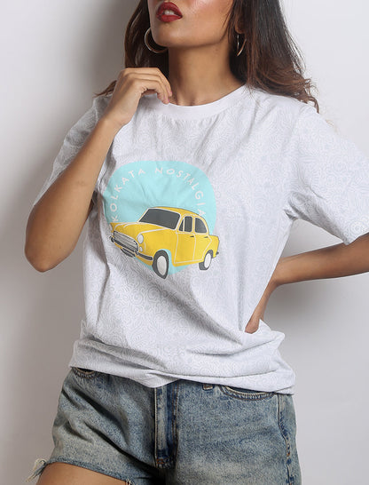 White Organic Printed Cotton T-Shirt by Wear Equal with Casual Wear, Cotton, For Siblings, Less than $50, Natural, Prints, Products less than $25, Regular Fit, T-Shirts, Tops, White, Womenswear at Kamakhyaa for sustainable fashion