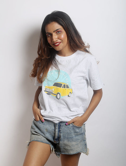 White Organic Printed Cotton T-Shirt by Wear Equal with Casual Wear, Cotton, For Siblings, Less than $50, Natural, Prints, Products less than $25, Regular Fit, T-Shirts, Tops, White, Womenswear at Kamakhyaa for sustainable fashion