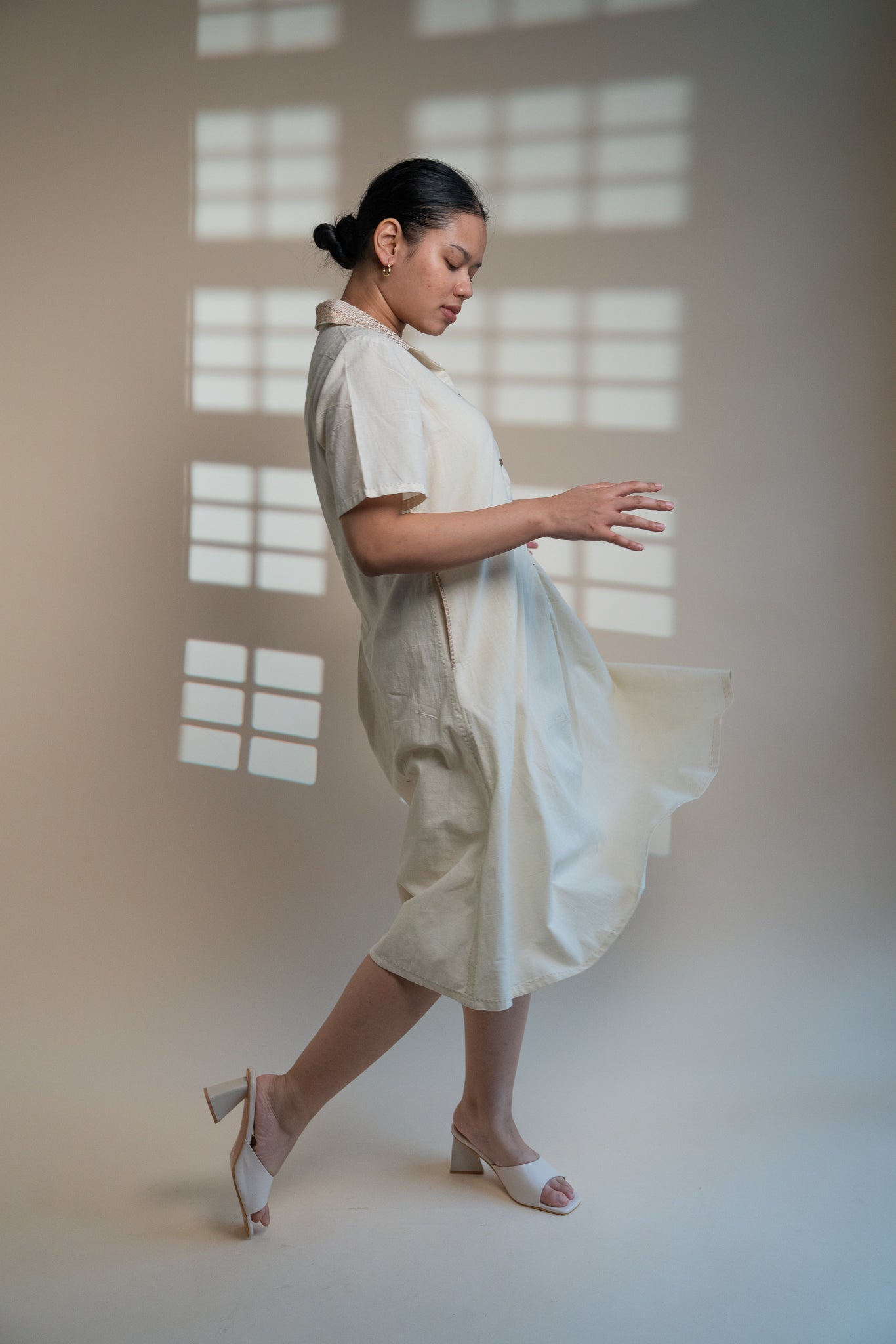 Dawning A Line Dress by Lafaani with Beige, Casual Wear, Dawning by Lafaani, Denim, Kora, Midi Dresses, Natural, Regular Fit, Shirt Dresses, Solids, Womenswear at Kamakhyaa for sustainable fashion