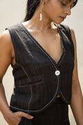 Waistcoat by Lafaani with 100% pure cotton, Black, Casual Wear, Natural with azo free dyes, Organic, Regular Fit, Solids, Sonder, Sonder by Lafaani, Waistcoat, Womenswear at Kamakhyaa for sustainable fashion