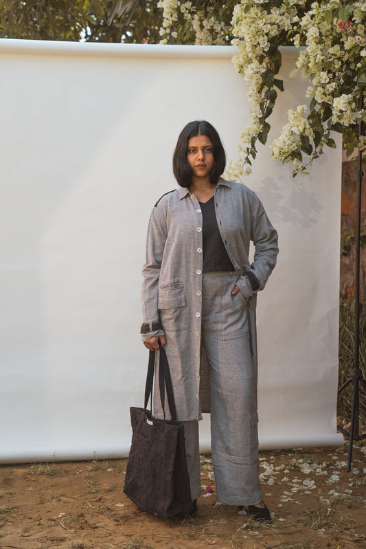 Unisex Trans-seasonal Overlay & Patch Pocket Pants at Kamakhyaa by Lafaani. This item is 100% pure cotton, Black, Casual Wear, Grey, Natural with azo free dyes, Regular Fit, Solids, Sonder, Travel Co-ords, Unisex, Womenswear