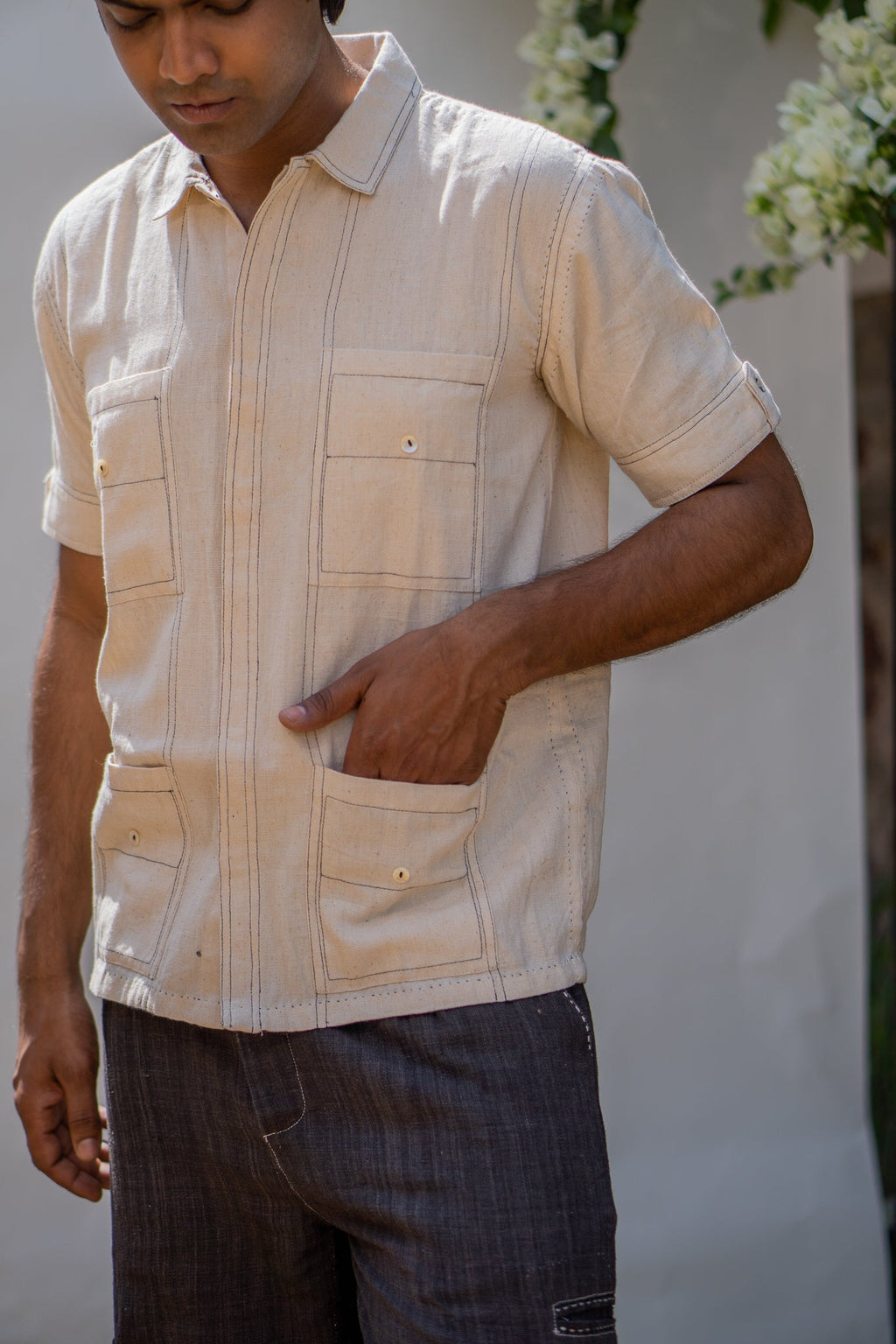 Four Pocket Shirt by Lafaani with 100% pure cotton, Casual Wear, Kora, Menswear, Organic, Regular Fit, Shirts, Solids, Sonder, Sonder by Lafaani, Undyed and unbleached at Kamakhyaa for sustainable fashion