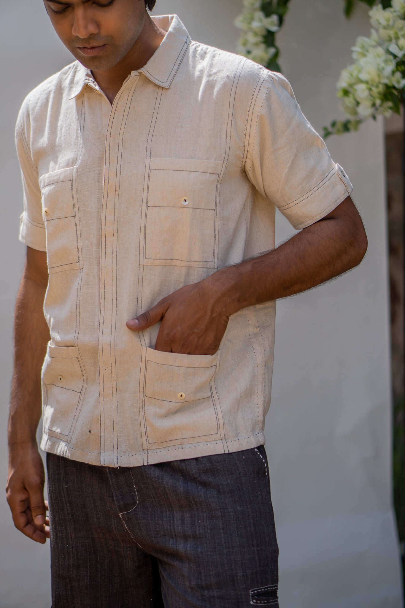 Four Pocket Shirt by Lafaani with 100% pure cotton, Casual Wear, Kora, Menswear, Organic, Regular Fit, Shirts, Solids, Sonder, Sonder by Lafaani, Undyed and unbleached at Kamakhyaa for sustainable fashion