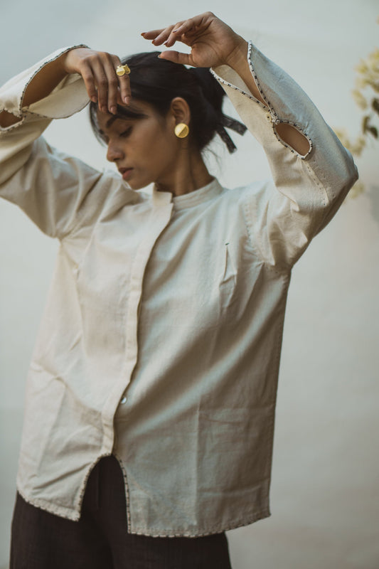 Mandarin Collar Blouse by Lafaani with 100% pure cotton, Blouses, Casual Wear, Kora, Organic, Regular Fit, Solids, Sonder, Sonder by Lafaani, Undyed and Unbleached, Womenswear at Kamakhyaa for sustainable fashion