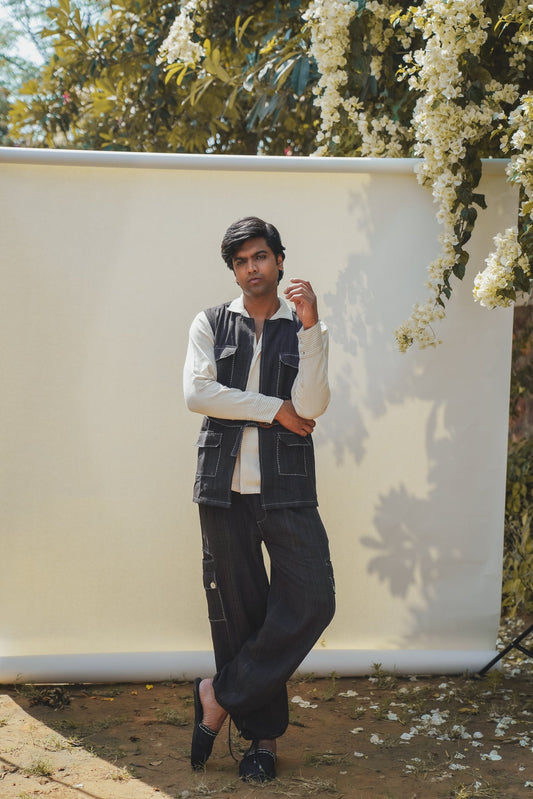 Unisex Utility Vest & Utility Pants by Lafaani with 100% pure cotton, Black, Casual Wear, Loungewear Co-Ords, Menswear, Natural with azo free dyes, Regular Fit, Solids, Sonder, Sonder by Lafaani, Unisex at Kamakhyaa for sustainable fashion