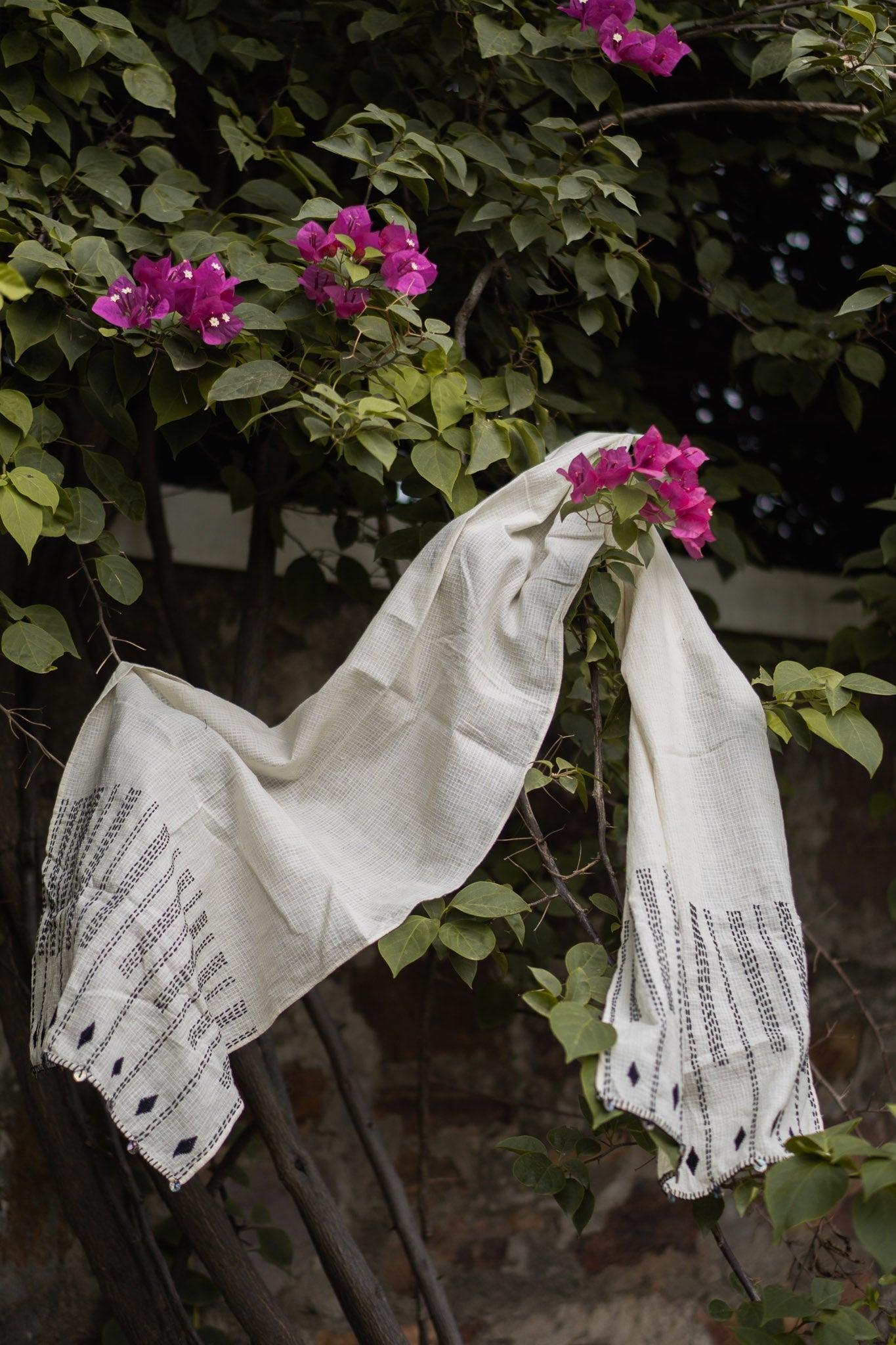 Kantha Scarf Kora by Lafaani with 100% pure cotton, Accessories, Casual Wear, Embroidered, Kora, Organic, Regular Fit, Scarves, Solids, Sonder, Sonder by Lafaani, Undyed and Unbleached at Kamakhyaa for sustainable fashion