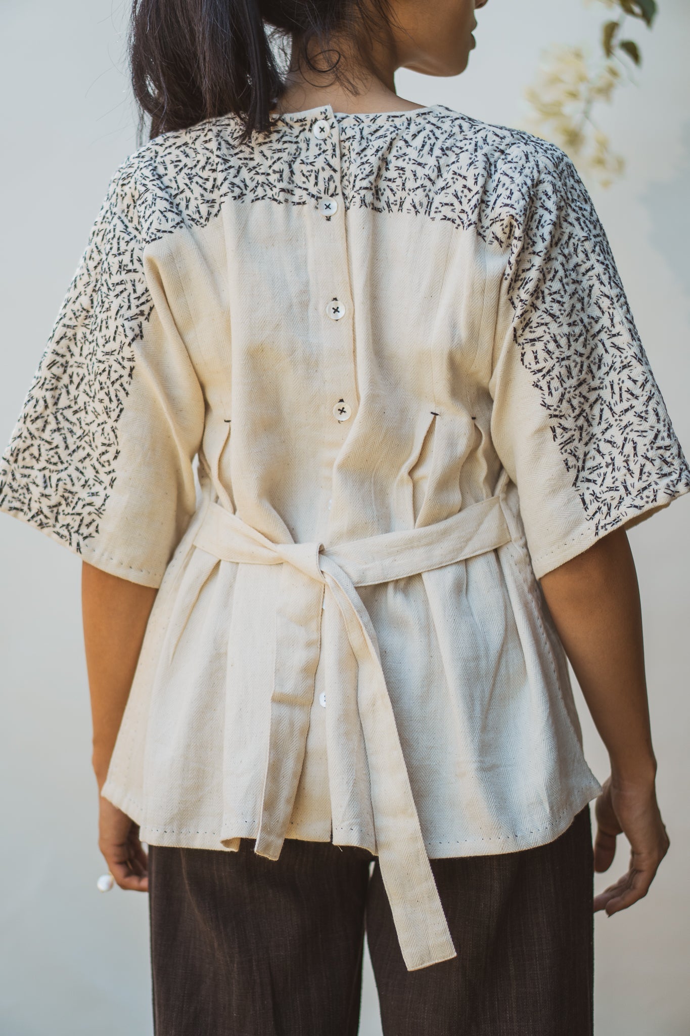 Kimono Blouse by Lafaani with Casual Wear, Kora 100% pure cotton, Organic, Regular Fit, Shirts, Solids, Sonder, Sonder by Lafaani, Undyed and Unbleached, Womenswear at Kamakhyaa for sustainable fashion