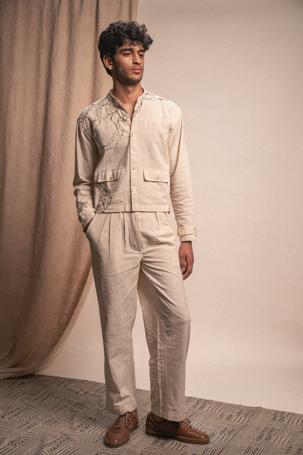 Unisex Bomber Jacket & Pants Set by Lafaani with 100% pure cotton, Casual Wear, Co-ord Sets, Kora, Loungewear Co-Ords, Menswear, Natural with azo free dyes, Organic, Regular Fit, Rewind, Rewind by Lafaani, Solids, Unisex at Kamakhyaa for sustainable fashion