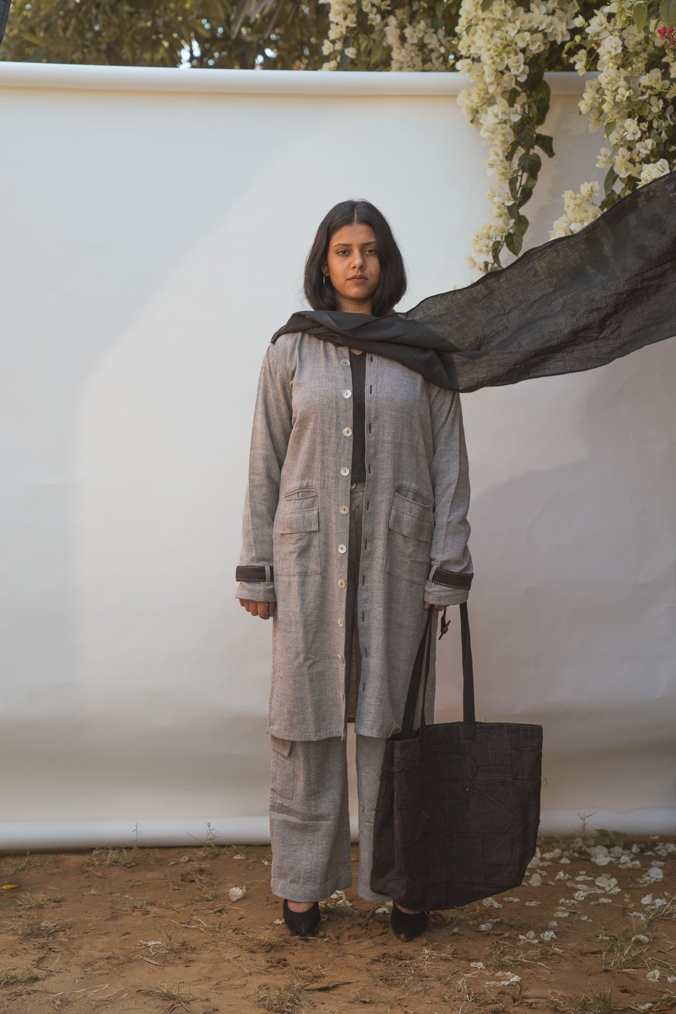 Unisex Trans-seasonal Overlay & Kantha Scarf Black by Lafaani with 100% pure cotton, Black, Casual Wear, Grey, Menswear, Natural with azo free dyes, Overlays, Regular Fit, Scarves, Solids, Sonder, Sonder by Lafaani, Unisex at Kamakhyaa for sustainable fashion