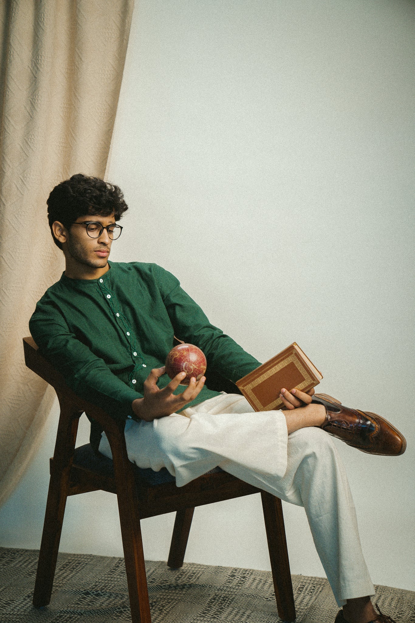Angrakha Shirt & Pants Set by Lafaani with 100% pure cotton, Casual Wear, Co-ord Sets, Green, Kora, Menswear, Natural with azo free dyes, Organic, Regular Fit, Rewind, Rewind by Lafaani, Solids at Kamakhyaa for sustainable fashion