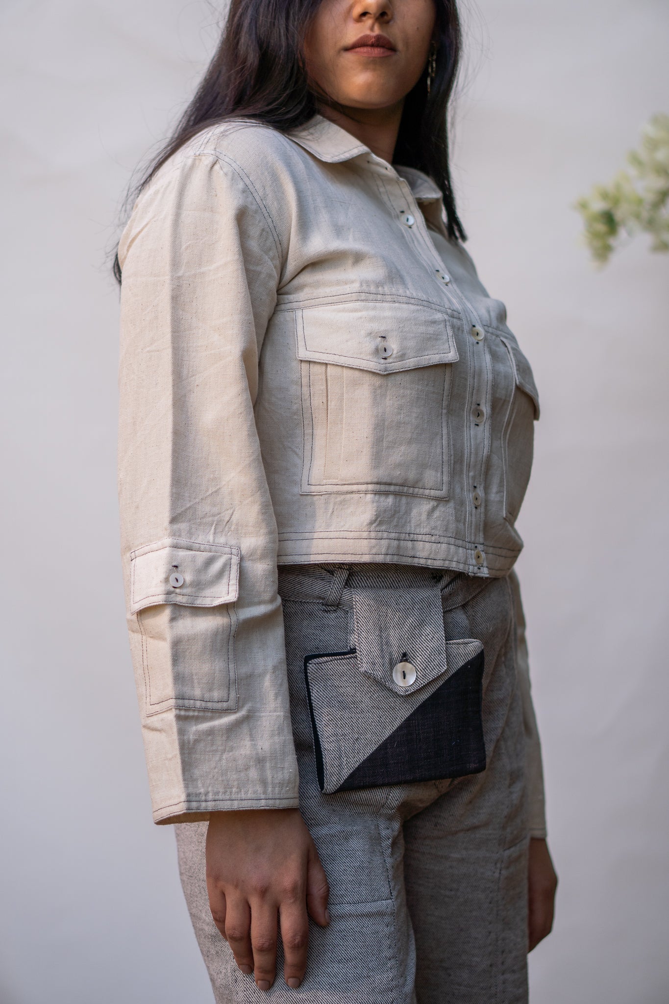 Kora Cropped Jacket by Lafaani with 100% pure cotton, Casual Wear, Jackets, Kora, Organic, Regular Fit, Solids, Sonder, Sonder by Lafaani, Undyed and unbleached, Womenswear at Kamakhyaa for sustainable fashion