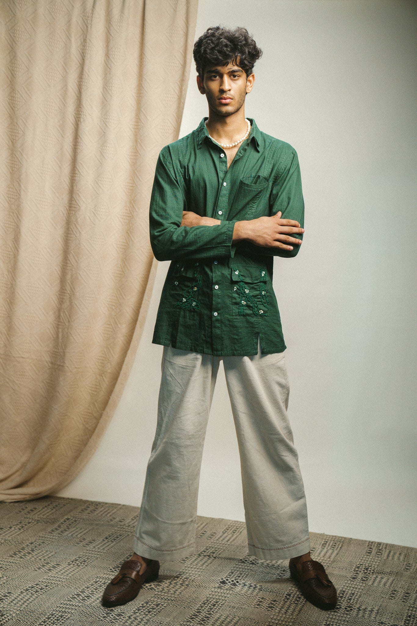 Green Panelled Shirt by Lafaani with 100% pure cotton, Casual Wear, Green, Menswear, Natural with azo free dyes, Organic, Regular Fit, Rewind, Rewind by Lafaani, Shirts, Solids at Kamakhyaa for sustainable fashion