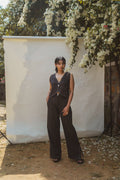 Waistcoat & Side Slit Pants by Lafaani with 100% pure cotton, Black, Casual Wear, Natural with azo free dyes, Organic, Regular Fit, Solids, Sonder, Sonder by Lafaani, Travel Co-ords, Womenswear at Kamakhyaa for sustainable fashion