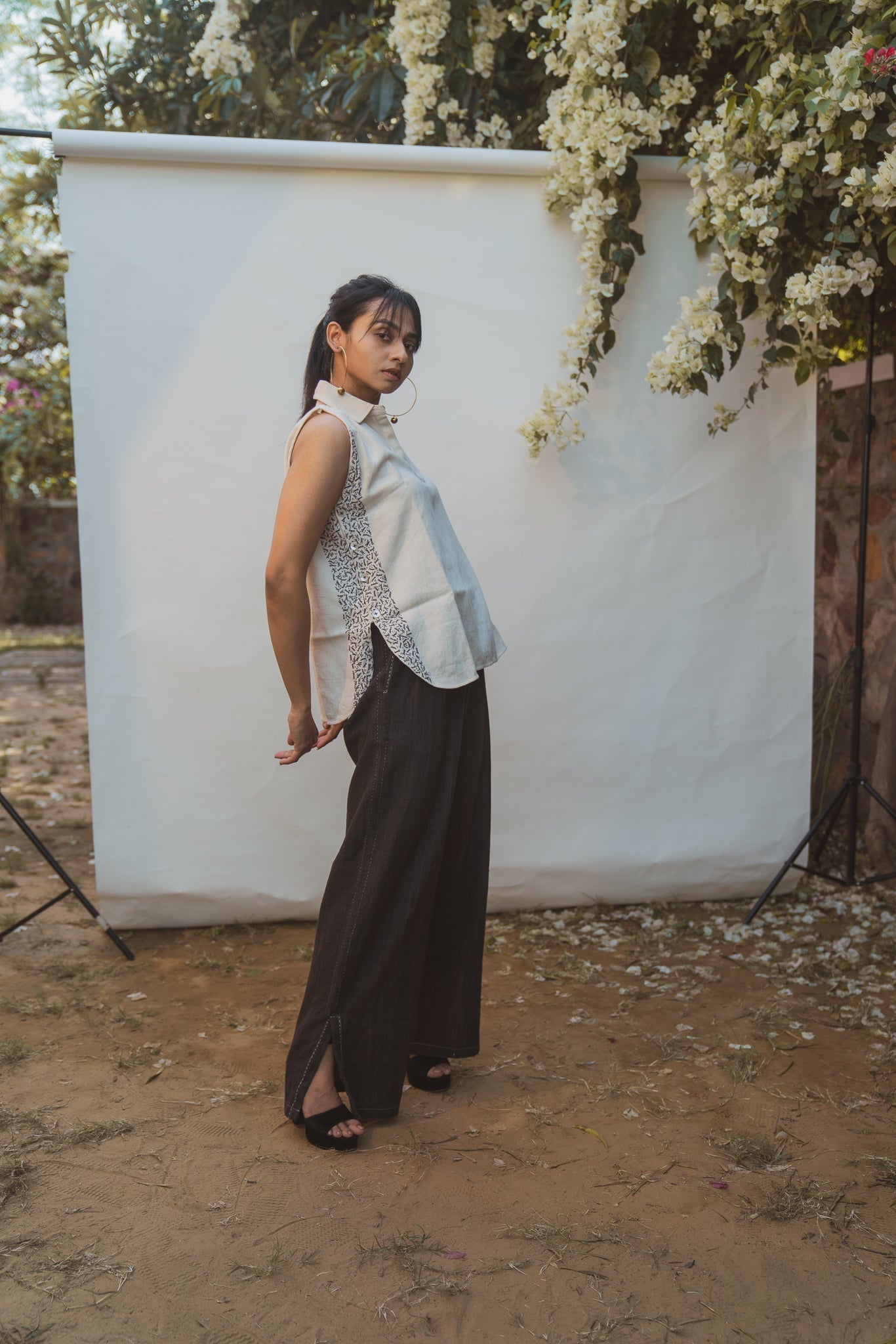 Halter Neck Blouse & Side Slit Pants by Lafaani with 100% pure cotton, Black, Casual Wear, Kora, Lounge Wear Co-ords, Natural with azo free dyes, Organic, Regular Fit, Solids, Sonder, Sonder by Lafaani, Womenswear at Kamakhyaa for sustainable fashion