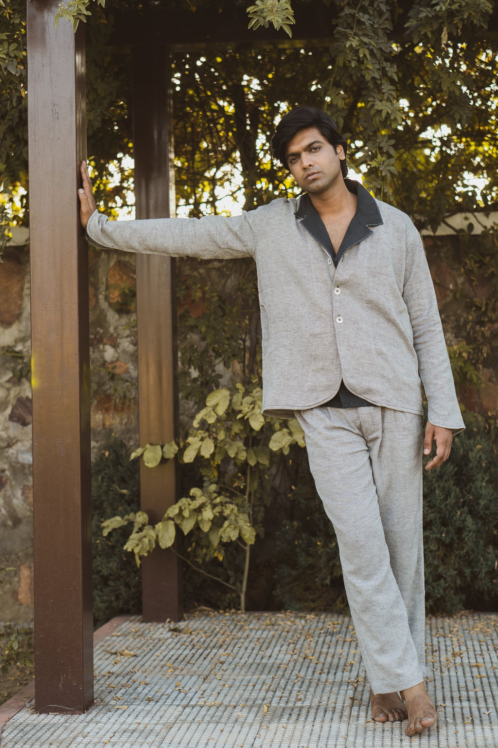 Unisex Rounded Hem Jacket & Deep Pleated Pants by Lafaani with 100% pure cotton, Black, Casual Wear, Co-ord Sets, Grey, Menswear, Natural with azo free dyes, Regular Fit, Solids, Sonder, Sonder by Lafaani, Unisex at Kamakhyaa for sustainable fashion