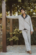 Unisex Rounded Hem Jacket & Deep Pleated Pants by Lafaani with 100% pure cotton, Black, Casual Wear, Co-ord Sets, Grey, Menswear, Natural with azo free dyes, Regular Fit, Solids, Sonder, Sonder by Lafaani, Unisex at Kamakhyaa for sustainable fashion