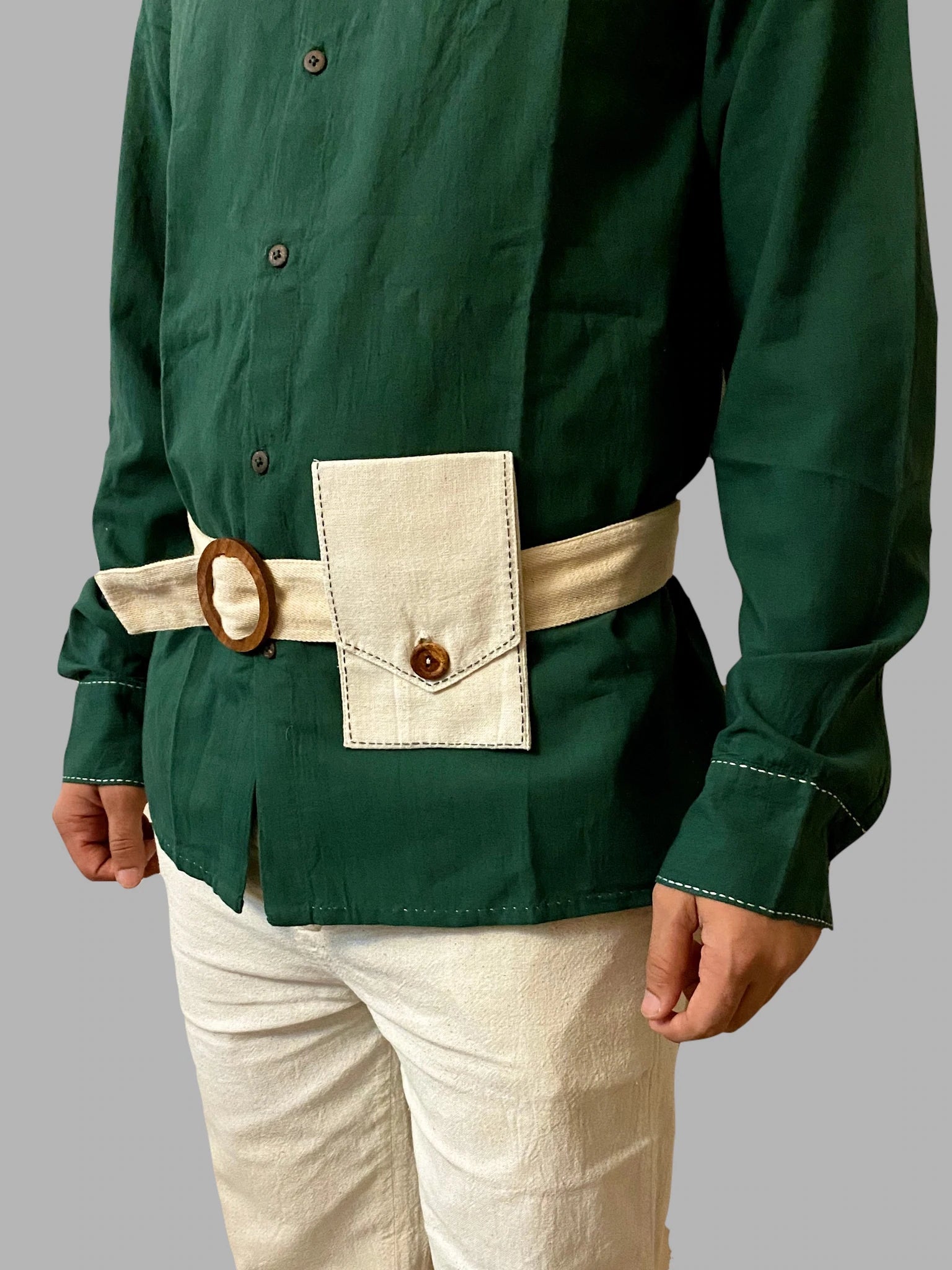 White/ Charcoal Grey/ Beige Upcycled Belt Bag by Lafaani with Add Ons, Bags, Belt Bags, Casual Wear, Free Size, Less than $50, Multicolor, Natural, Products less than $25, Solids, The Way You Look by Lafaani, Upcycled, Upcycled Cotton at Kamakhyaa for sustainable fashion