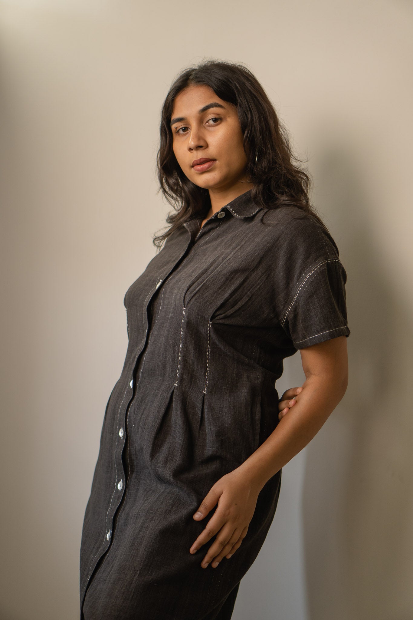 Shirt Dress at Kamakhyaa by Lafaani. This item is 100% pure cotton, Black, Casual Wear, Natural with azo free dyes, Organic, Regular Fit, Shirt Dresses, Solids, Sonder, Womenswear