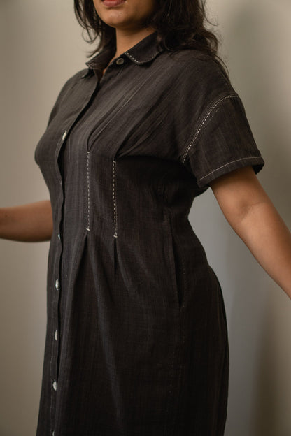 Shirt Dress by Lafaani with 100% pure cotton, Black, Casual Wear, Natural with azo free dyes, Organic, Regular Fit, Shirt Dresses, Solids, Sonder, Sonder by Lafaani, Womenswear at Kamakhyaa for sustainable fashion