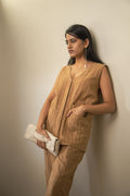 Brown Long Vest by Lafaani with 100% pure cotton, Brown, Casual Wear, Jackets, Materiality, Memoirs of Materiality by lafaani, Natural with azo dyes, Organic, Regular Fit, Solids, Undyed and Unbleached, Womenswear at Kamakhyaa for sustainable fashion