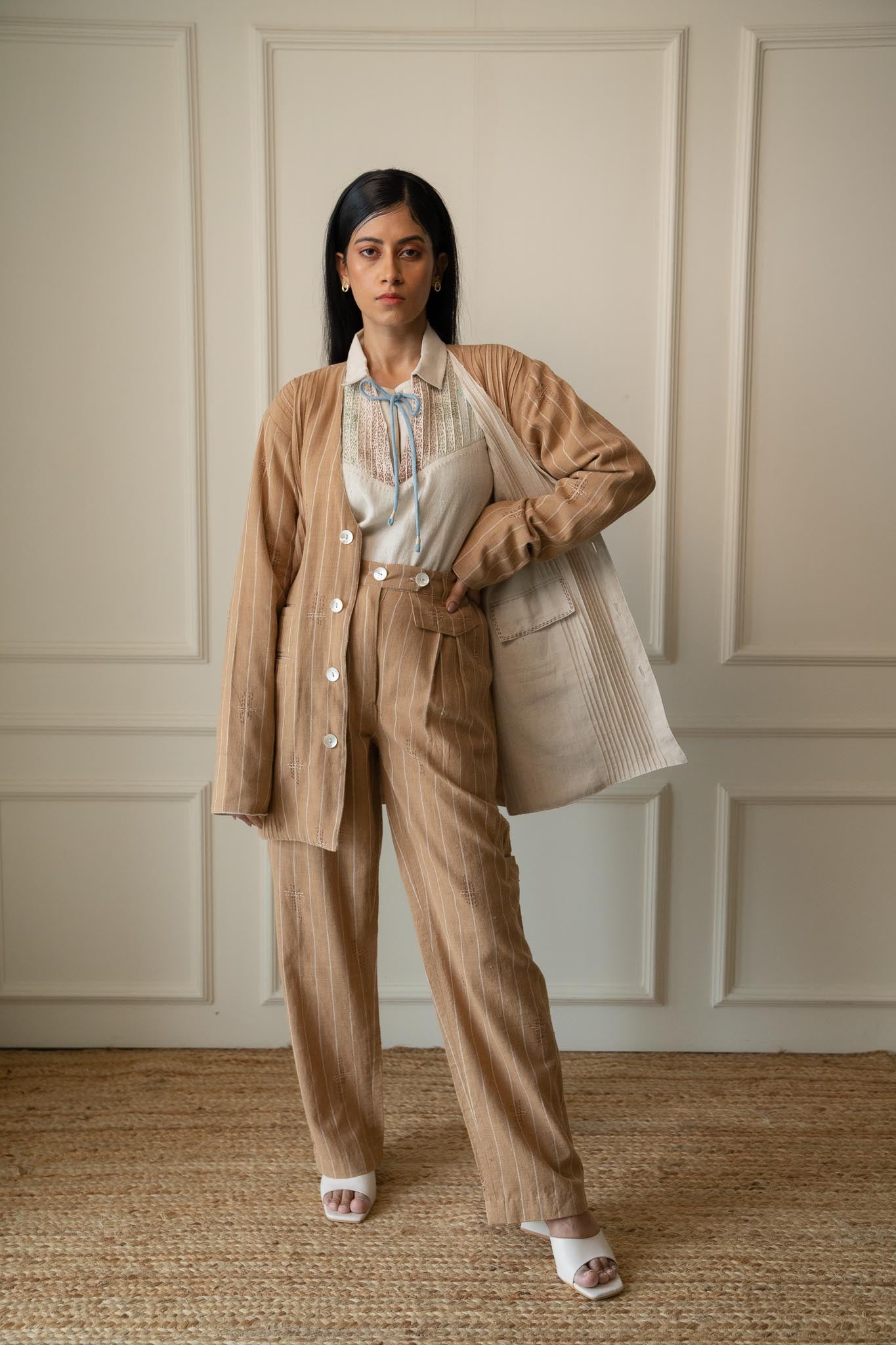 Unisex Reversible Jacket by Lafaani with 100% pure cotton, Brown, Casual Wear, Jackets, Kora, Materiality, Memoirs of Materiality by lafaani, Menswear, Natural with azo free dyes, Organic, Regular Fit, Reversible, Solids, Tops, Unbleached and Undyed, Unisex at Kamakhyaa for sustainable fashion