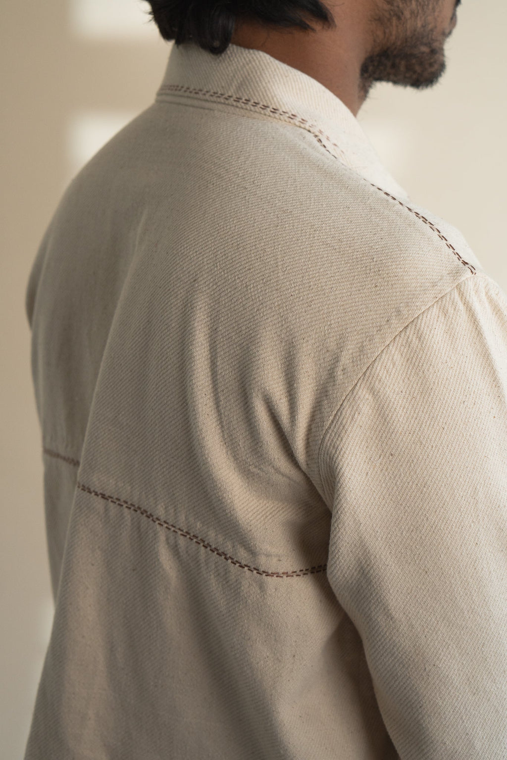 Dawning Denim Jacket & Utility Pants Set by Lafaani with Beige, Bottoms, Casual Wear, Co-ord Sets, Dawning by Lafaani, Denim, Embroidered, For Him, Hand Woven Cotton, Kora, Mens Co-ords, Menswear, Natural, Regular Fit at Kamakhyaa for sustainable fashion