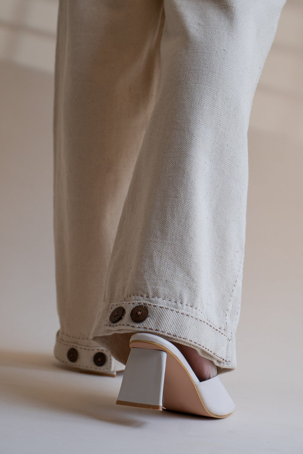 Dawning Denim Dress & Patch Pocket Pants Set by Lafaani with Beige, Casual Wear, Co-ord Sets, Dawning by Lafaani, Denim, Embroidered, Hand Woven Cotton, Kora, Natural, Regular Fit, Vacation, Vacation Co-ords, Womenswear at Kamakhyaa for sustainable fashion