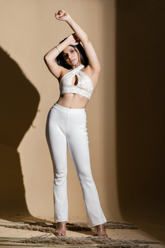 White Pants by Meko Studio with Deadstock Fabrics, Evening Wear, July Sale, July Sale 2023, Pants, Reroot AW-21/22, Reroot by Meko Studio, Slim Fit, Solids, White, Womenswear at Kamakhyaa for sustainable fashion