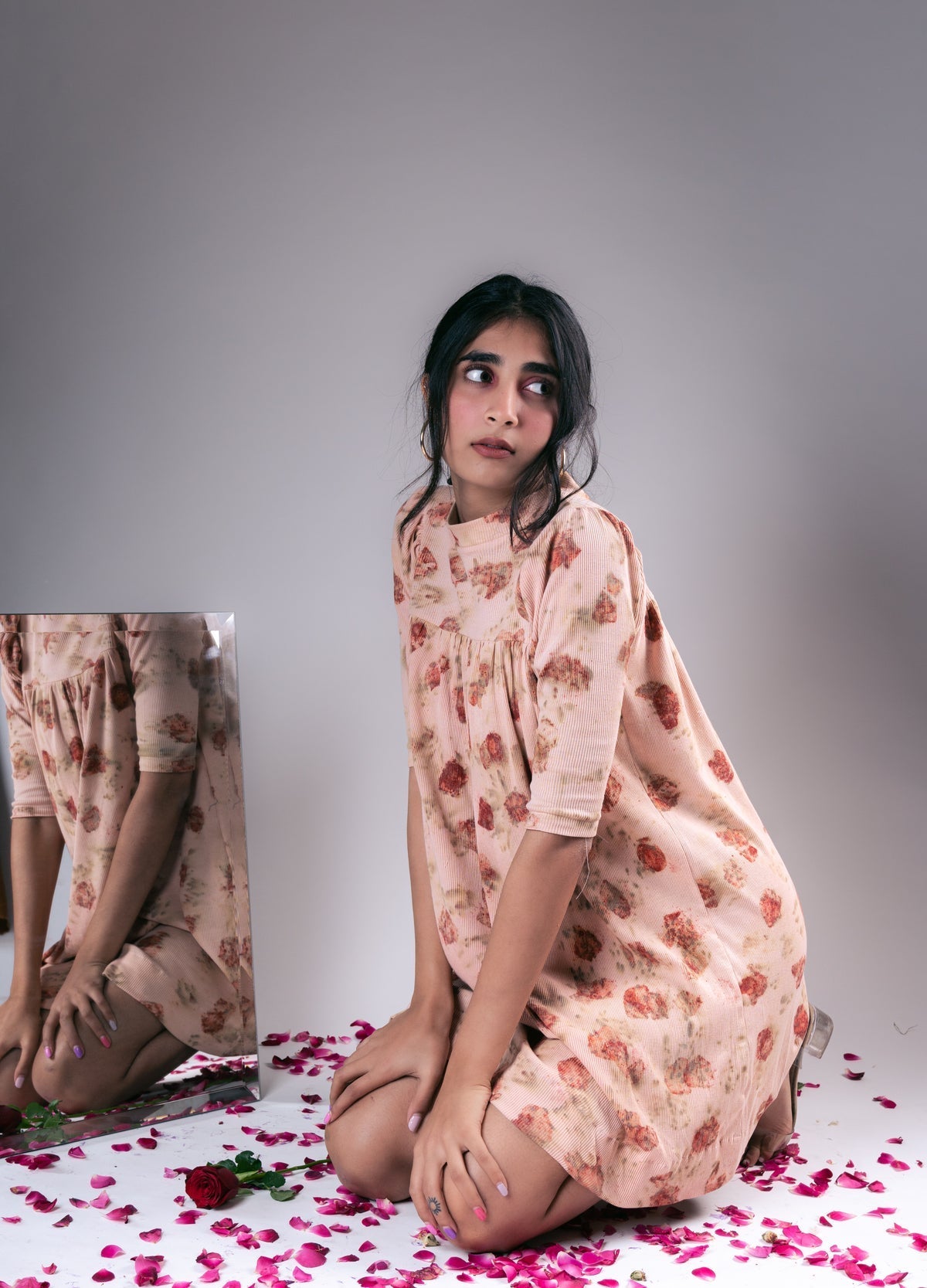 Rose Eco-Print Mini Dress by Meko Studio with Casual Wear, Deadstock Fabrics, For Birthday, July Sale, July Sale 2023, Mini Dresses, Pink, Printed Selfsame, Prints, Relaxed Fit, Reroot AW-21/22, Reroot by Meko Studio, Womenswear at Kamakhyaa for sustainable fashion