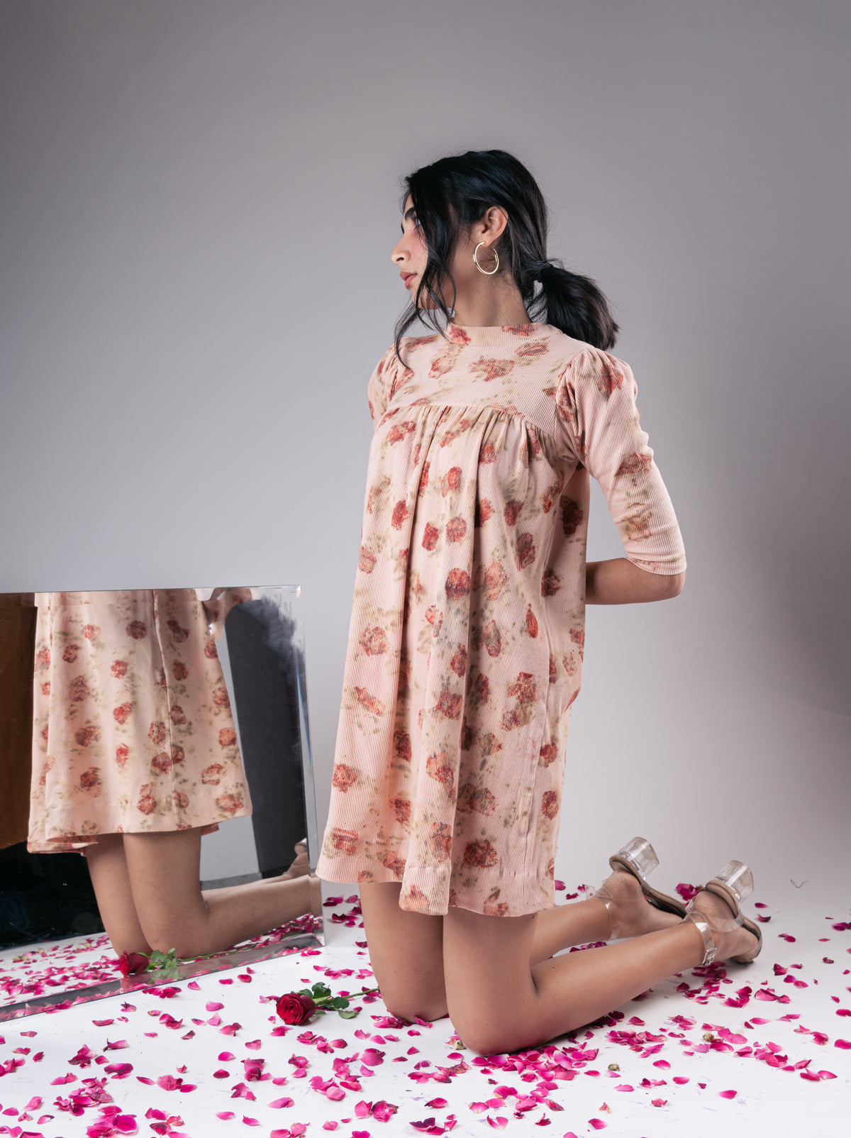 Rose Eco-Print Mini Dress by Meko Studio with Casual Wear, Deadstock Fabrics, For Birthday, July Sale, July Sale 2023, Mini Dresses, Pink, Printed Selfsame, Prints, Relaxed Fit, Reroot AW-21/22, Reroot by Meko Studio, Womenswear at Kamakhyaa for sustainable fashion