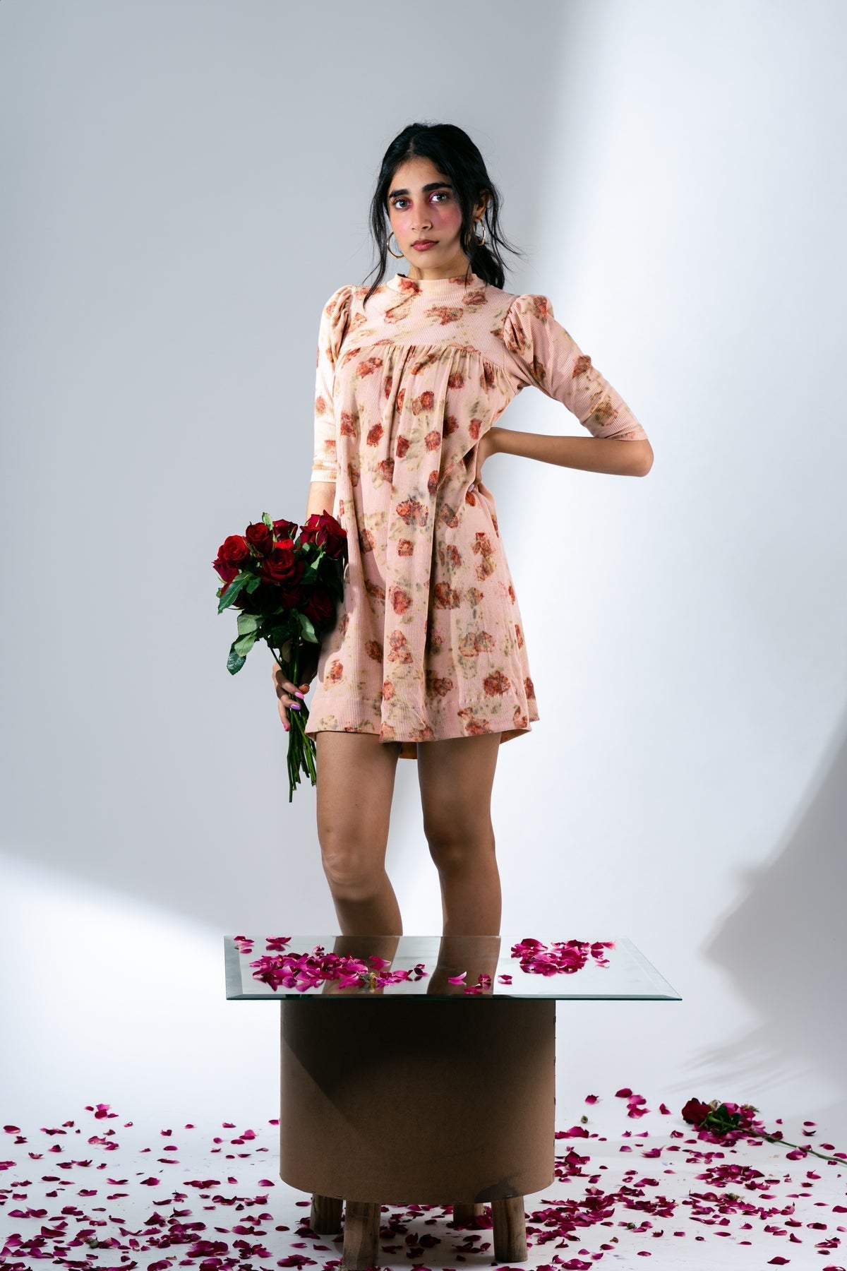 Rose Eco-Print Mini Dress by Meko Studio with Casual Wear, Deadstock Fabrics, For Birthday, July Sale, July Sale 2023, Mini Dresses, Pink, Printed Selfsame, Prints, Relaxed Fit, Reroot AW-21/22, Reroot by Meko Studio, Womenswear at Kamakhyaa for sustainable fashion