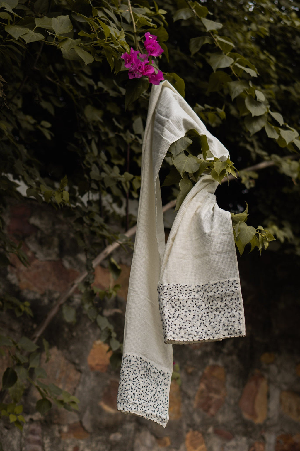 Embroidered Checks Scarf by Lafaani with 100% pure cotton, Accessories, Casual Wear, Kora, Organic, Regular Fit, Scarves, Solids, Sonder, Sonder by Lafaani, Undyed and Unbleached at Kamakhyaa for sustainable fashion