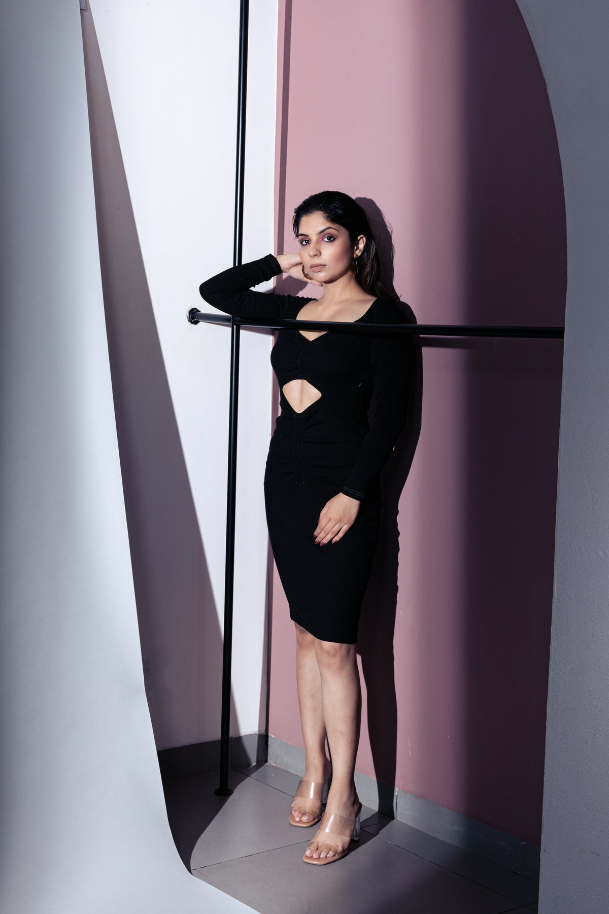 Black Mini Dress by Meko Studio with Black, Cut Out Dresses, Deadstock Fabrics, Evening Wear, For Birthday, For Her, July Sale, July Sale 2023, Mini Dresses, Reroot AW-21/22, Reroot by Meko Studio, Slim Fit, Solids, Womenswear at Kamakhyaa for sustainable fashion